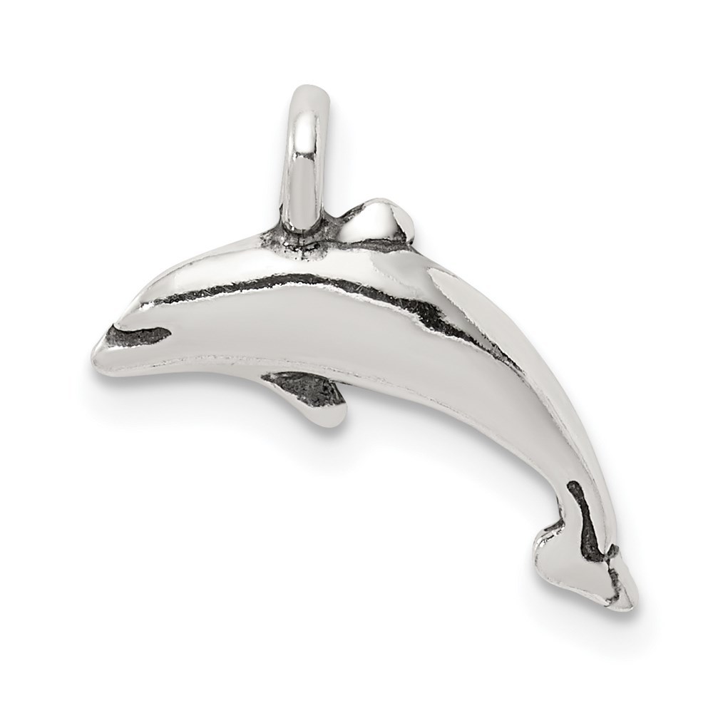925 Sterling Silver Antiqued Small Mini Dolphin Nautical Necklace Charm Pendant